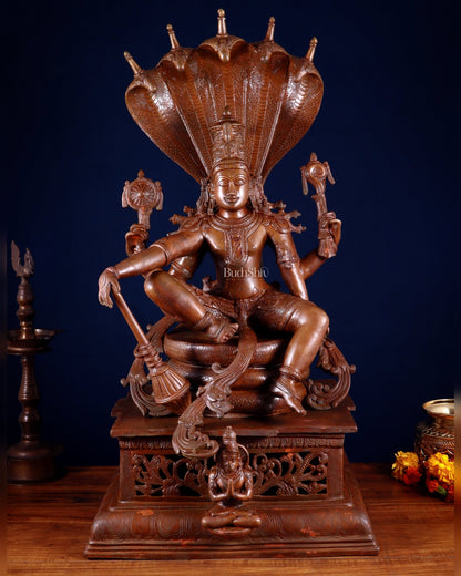 Brass Lord Vishnu with Sheshanaag & Hanuman – 29” Chola Bronze Layered - Budhshiv.com