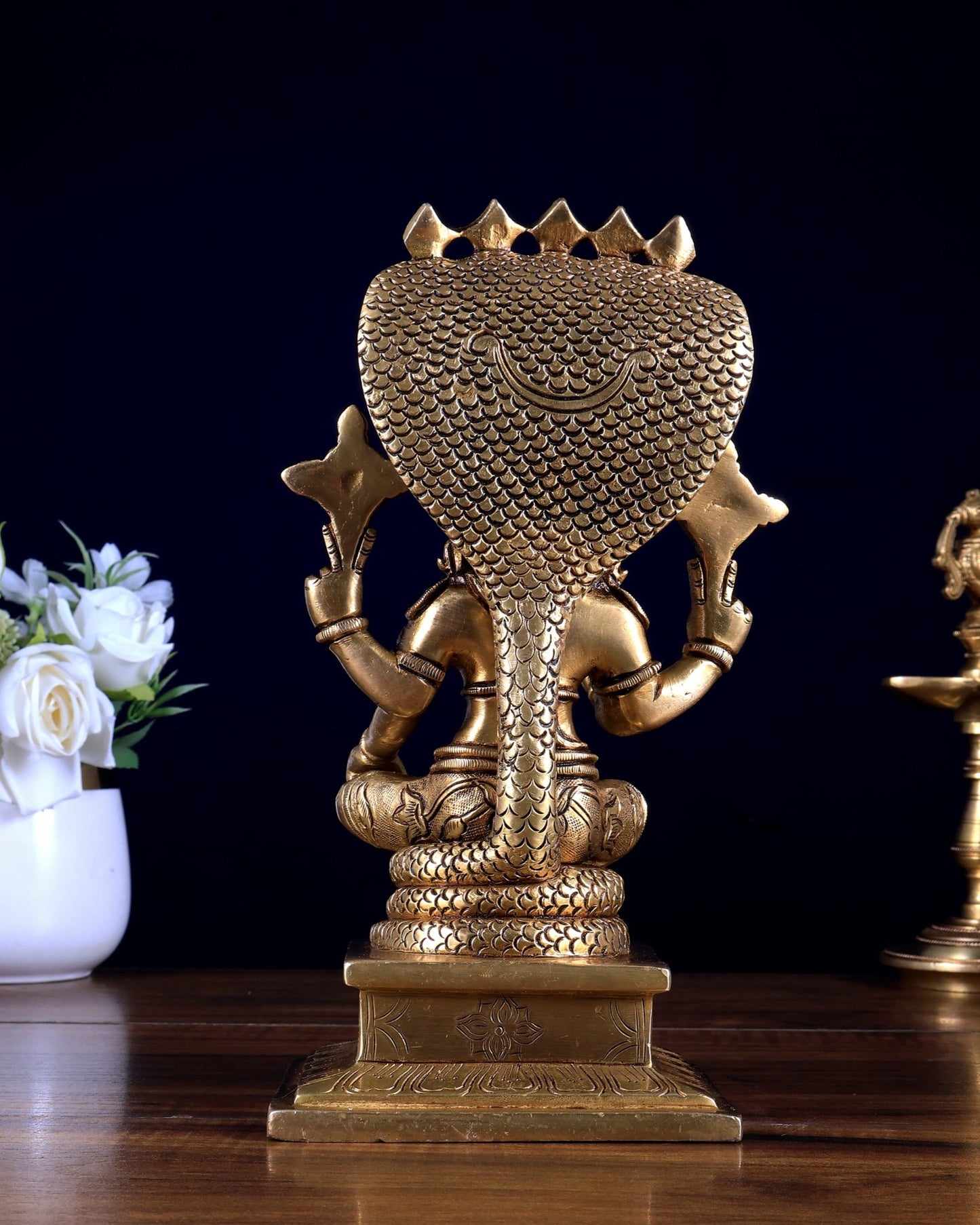 Brass Lord Vishnu with Sheshanaag Idol - 9.25 Inch antique tone - Budhshiv.com