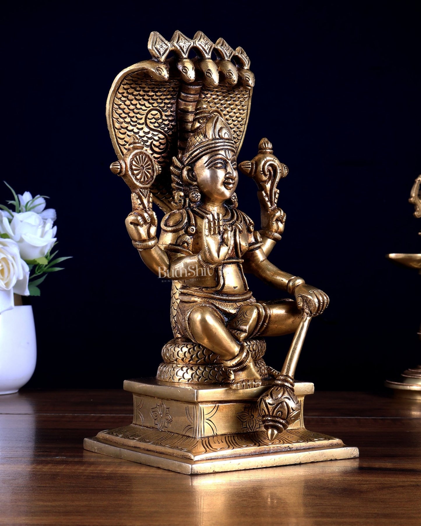 Brass Lord Vishnu with Sheshanaag Idol - 9.25 Inch antique tone - Budhshiv.com