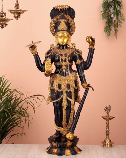 Brass Lord Vishnu with Sheshanaaga 40" sculpture - Budhshiv.com