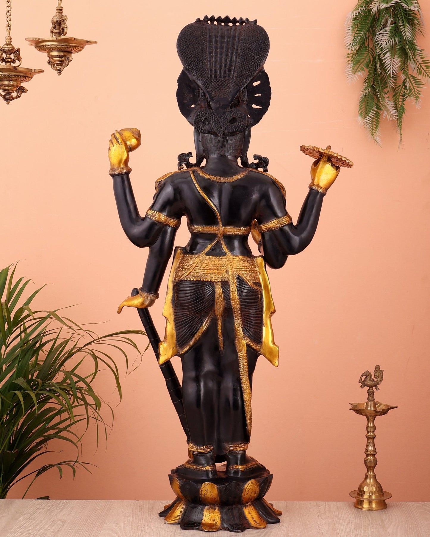 Brass Lord Vishnu with Sheshanaaga 40" sculpture - Budhshiv.com