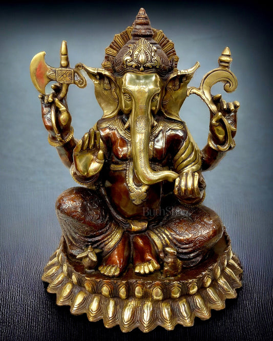 Brass Lotus Ganesha Statue 22 inch large - Budhshiv.com