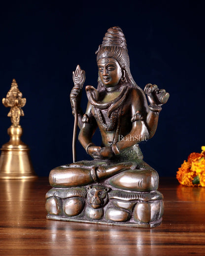 Brass Mahadev in Meditation – Lord Shiva Statue Bronze tone 5" - Budhshiv.com