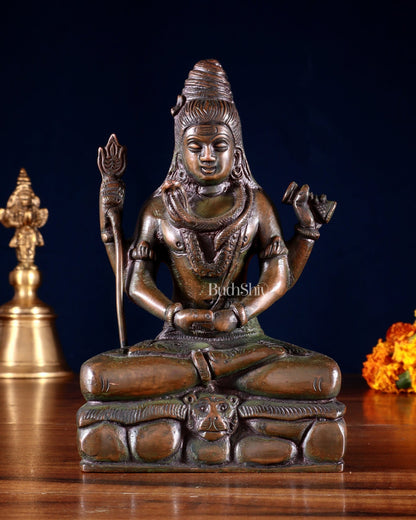 Brass Mahadev in Meditation – Lord Shiva Statue Bronze tone 5" - Budhshiv.com