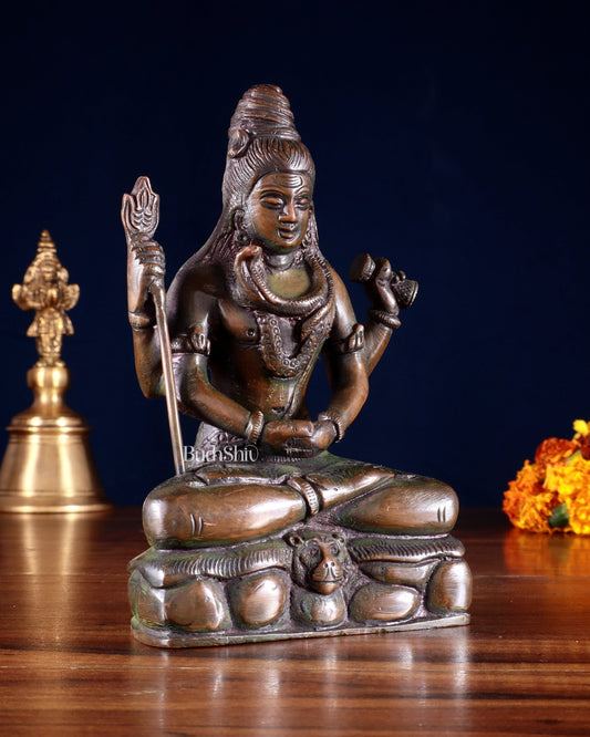 Brass Mahadev in Meditation – Lord Shiva Statue Bronze tone 5" - Budhshiv.com