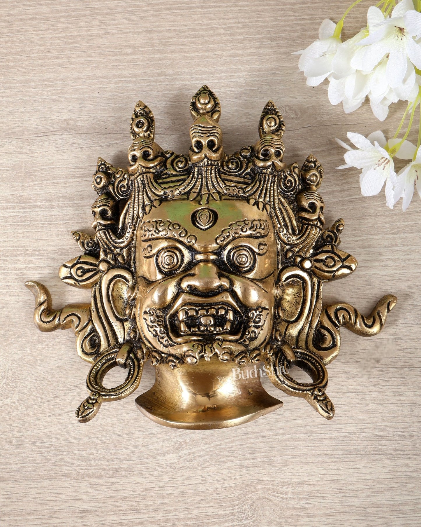 Brass Mahakaal Jambala Face Wall Hanging – Sacred Protective Mask (20.5 CM, 1.52 KG) - Budhshiv.com