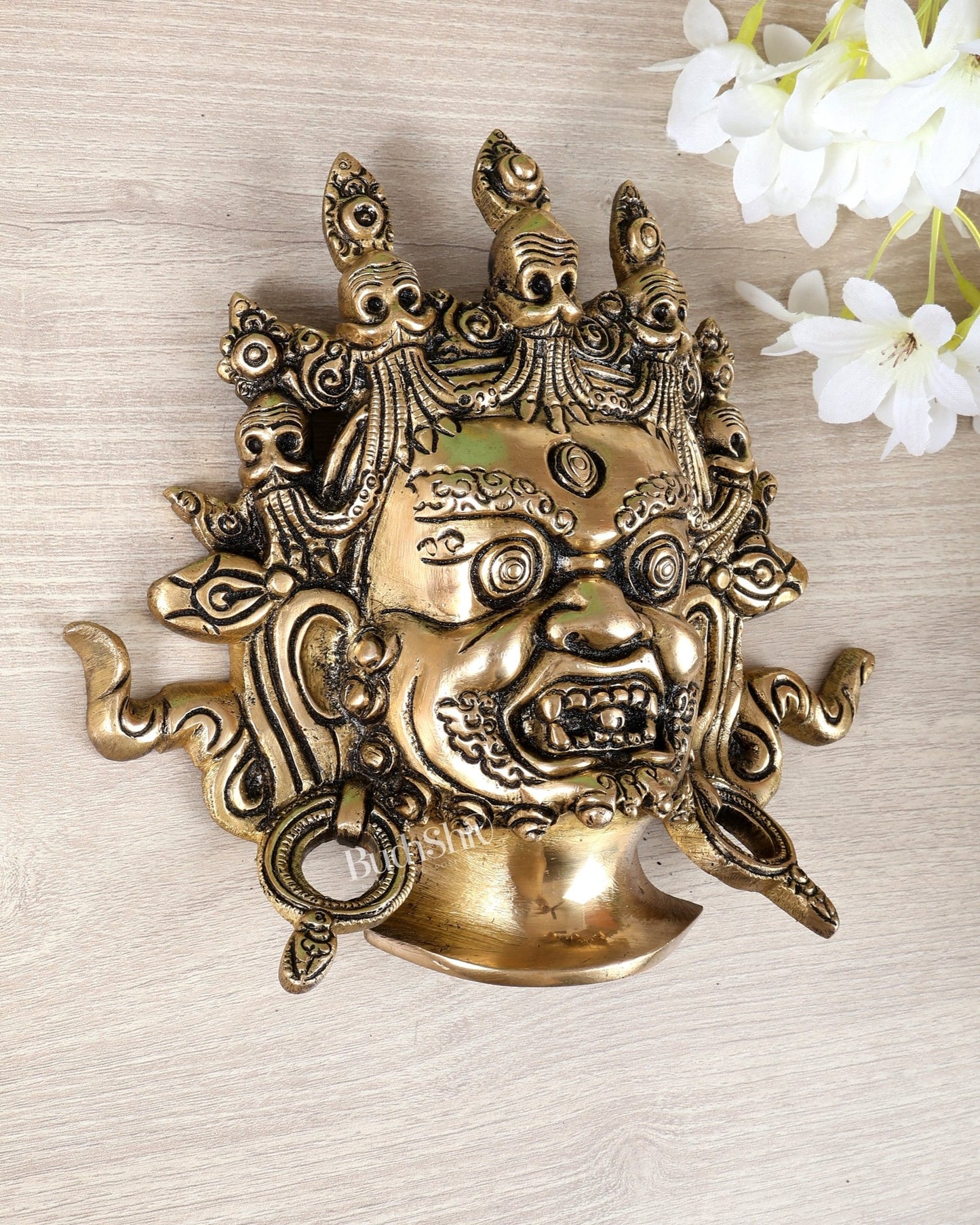 Brass Mahakaal Jambala Face Wall Hanging – Sacred Protective Mask (20.5 CM, 1.52 KG) - Budhshiv.com