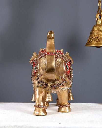 Brass Maharaja Elephant Showpiece – Rajasthani Meenakari & Stone Work Royal Décor (15 Inch wide) - Budhshiv.com