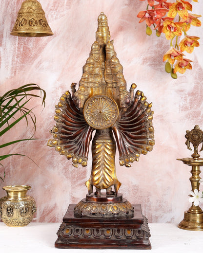 Brass Mahasadashiva (25 Faces, 50 Arms) Vishwa Roopam Shiva Sculpture – Vintage Patina Finish | 23 Inches - Budhshiv.com