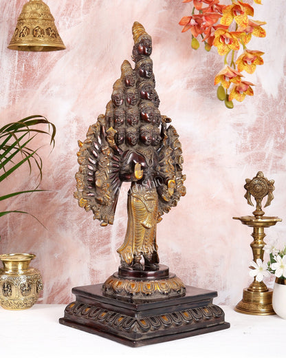 Brass Mahasadashiva (25 Faces, 50 Arms) Vishwa Roopam Shiva Sculpture – Vintage Patina Finish | 23 Inches - Budhshiv.com