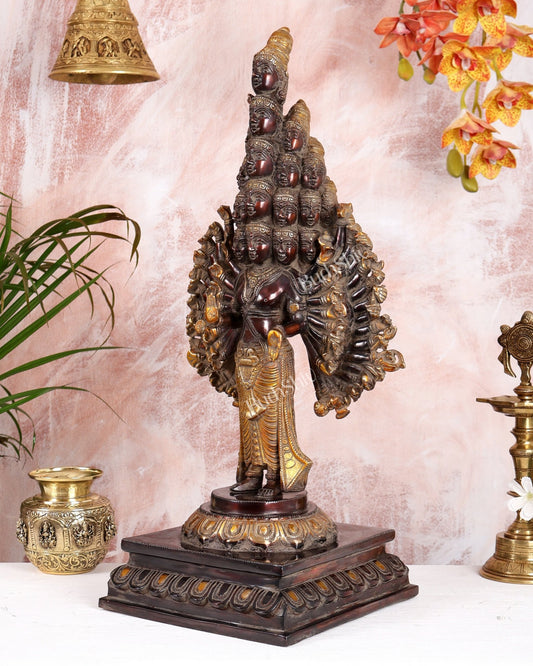 Brass Mahasadashiva (25 Faces, 50 Arms) Vishwa Roopam Shiva Sculpture – Vintage Patina Finish | 23 Inches - Budhshiv.com