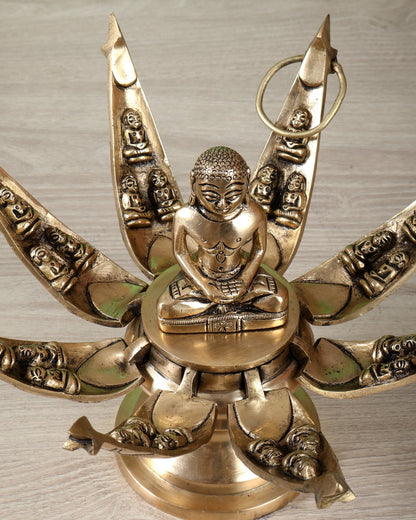 Brass Mahavir Ji in Foldable Lotus Statue – 8 Inch (1.86 Kg) - Budhshiv.com