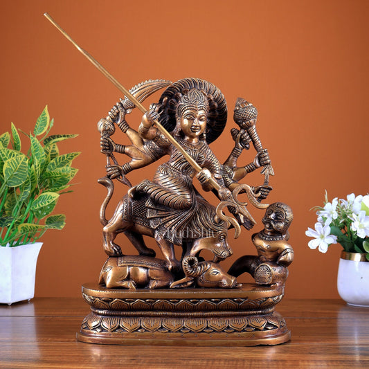Brass Mahishasur Mardini Durga Statue 14 inch - Budhshiv.com