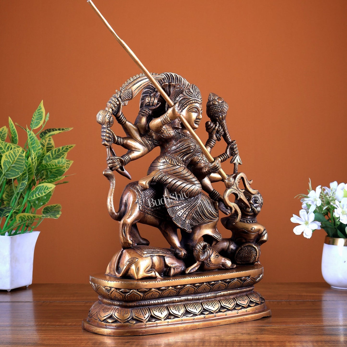Brass Mahishasur Mardini Durga Statue 14 inch - Budhshiv.com