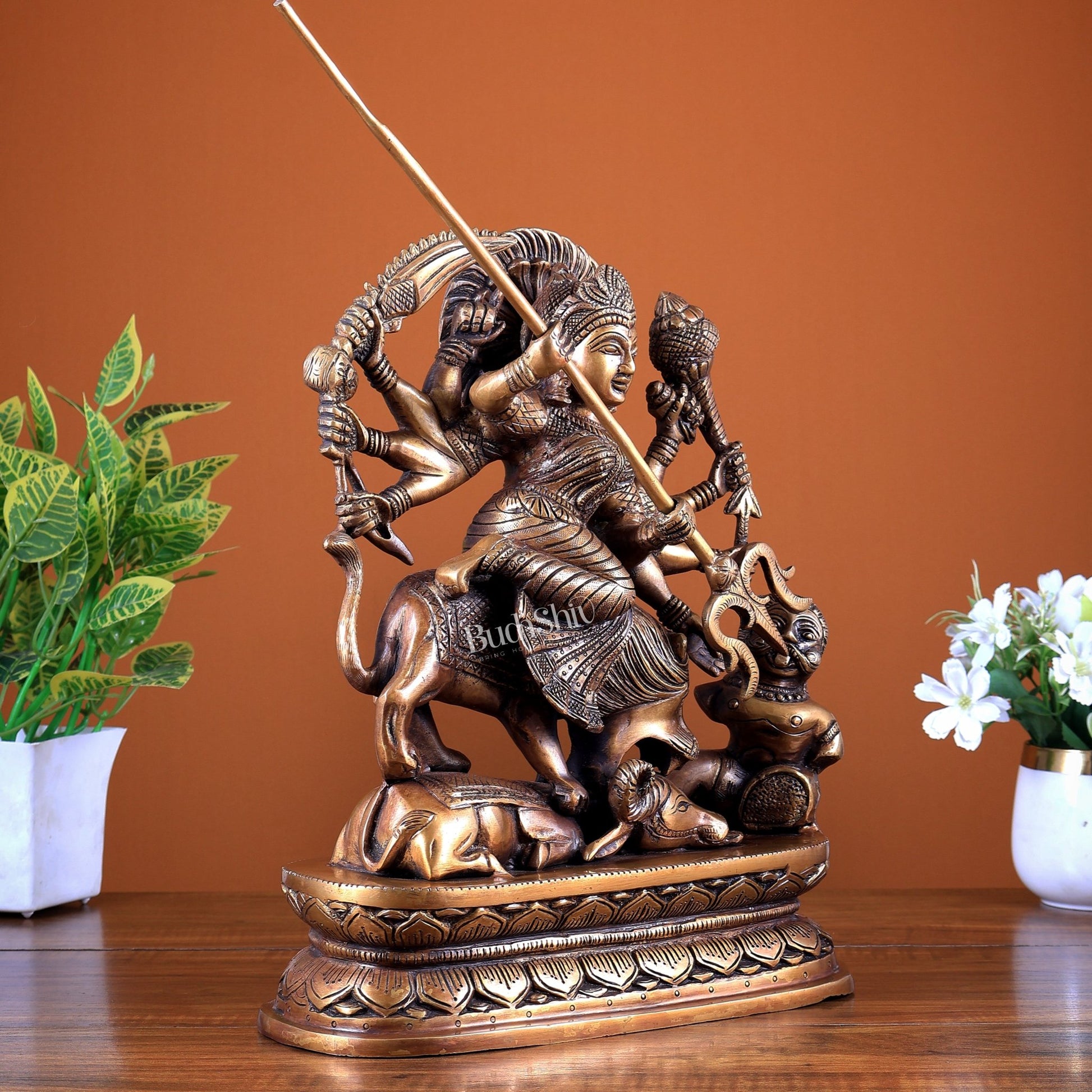 Brass Mahishasur Mardini Durga Statue 14 inch - Budhshiv.com