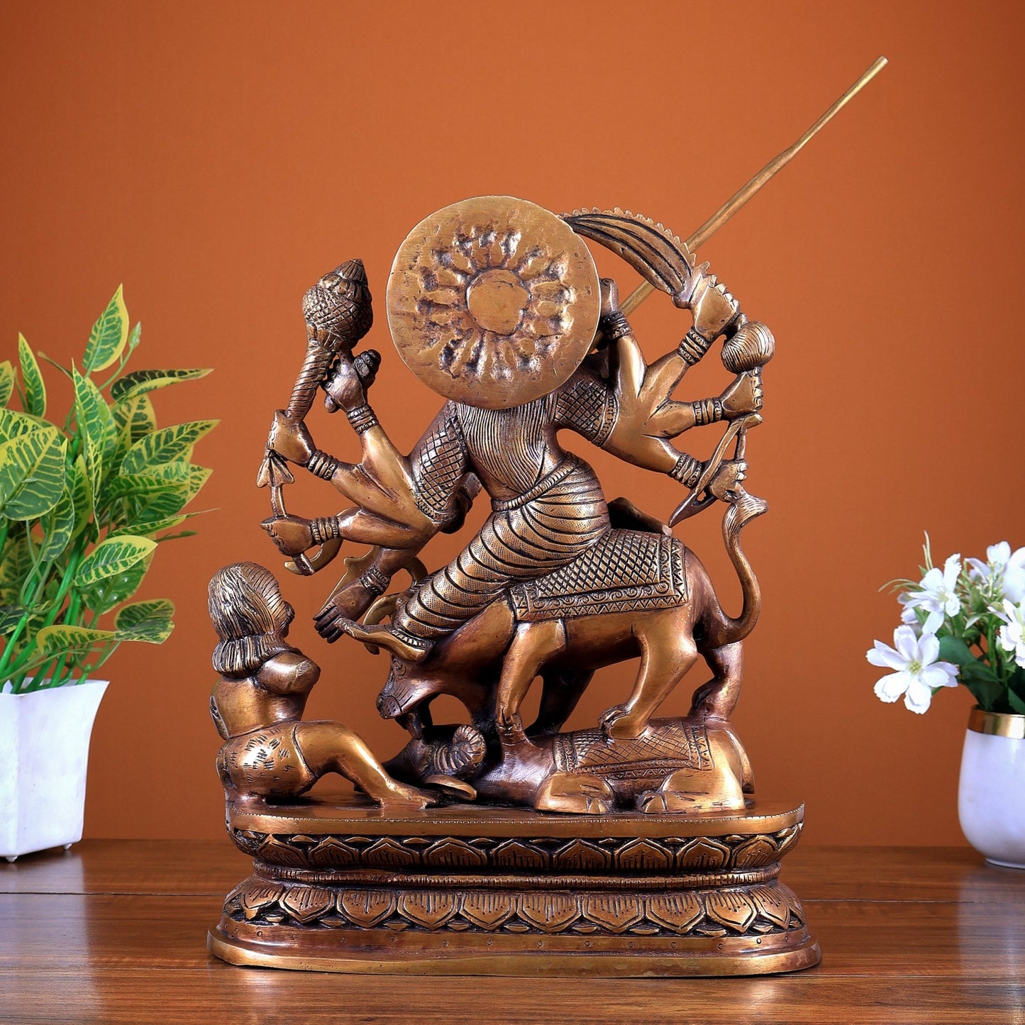Brass Mahishasur Mardini Durga Statue 14 inch - Budhshiv.com