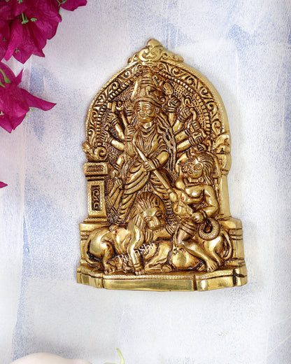 Brass Mahishasura Mardini Bengali Durga Wall Hanging – Handcrafted Divine Wall Décor 8 inch - Budhshiv.com