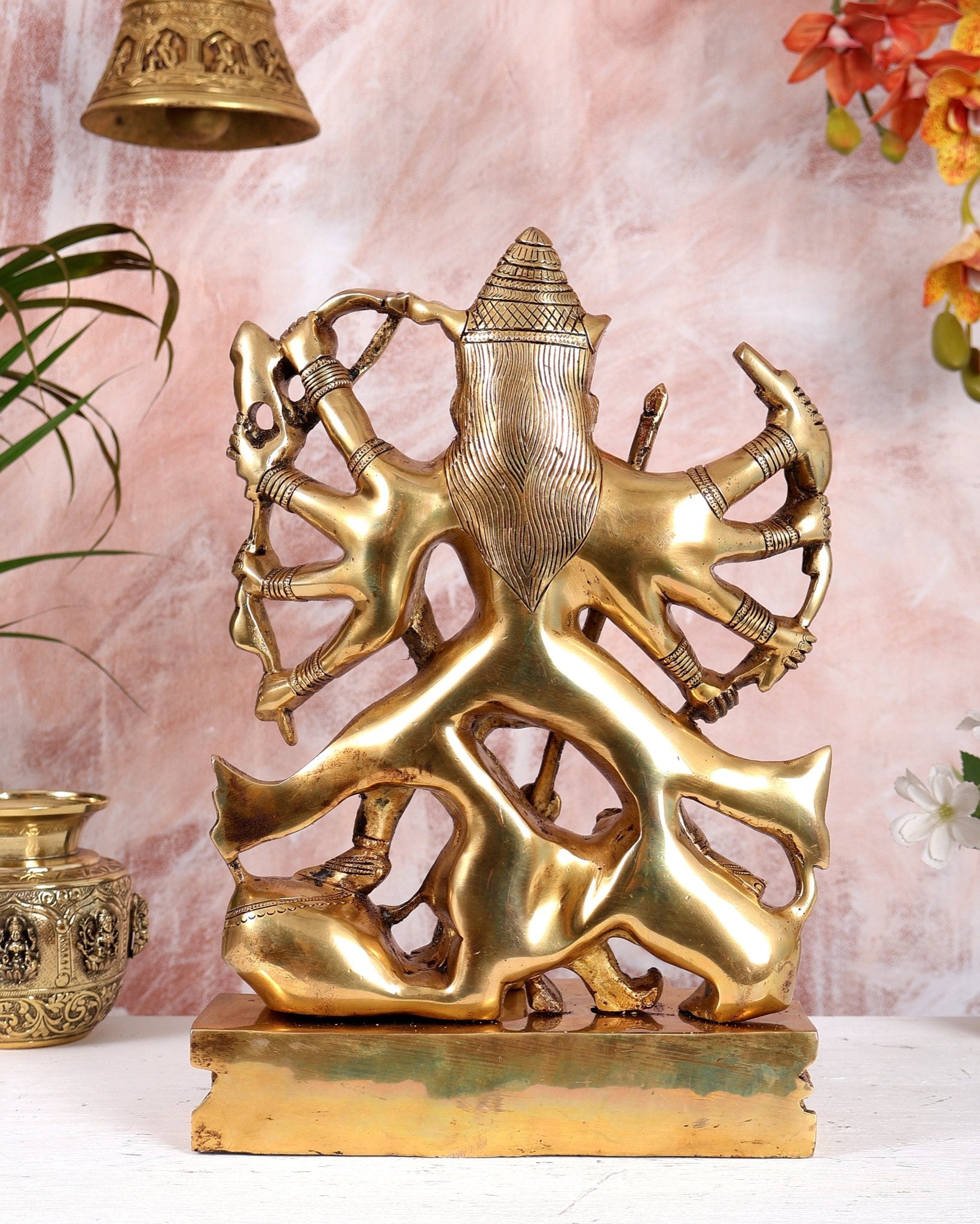 Brass Mahishasura Mardini Durga Maa Idol – Highly Detailed Bengali Style Handcrafted Statue (13.5 Inch - Budhshiv.com