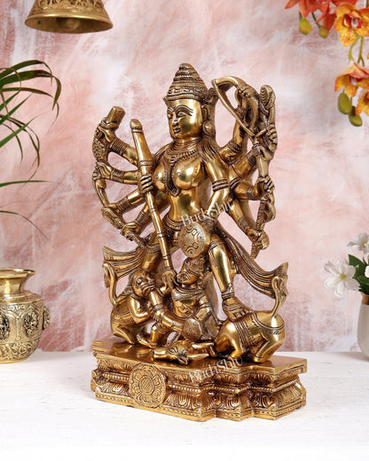 Brass Mahishasura Mardini Durga Maa Idol – Highly Detailed Bengali Style Handcrafted Statue (13.5 Inch - Budhshiv.com