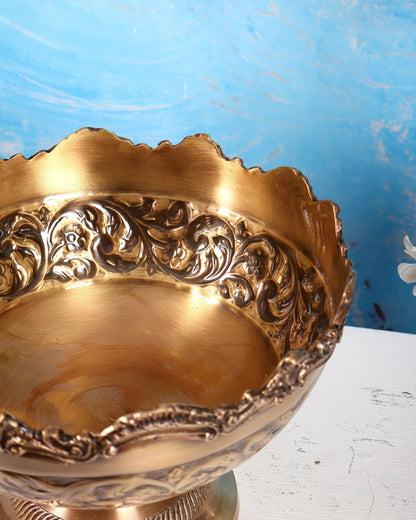 Brass Majestic Fruit Bowl – Lightweight Antique Matte Finish Decorative Bowl (10 Inches) - Budhshiv.com