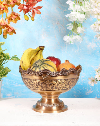 Brass Majestic Fruit Bowl – Lightweight Antique Matte Finish Decorative Bowl (10 Inches) - Budhshiv.com