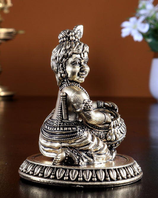 Brass Makhan Chor Matki Krishna Idol | Superfine Mini 3.25 inch - Budhshiv.com