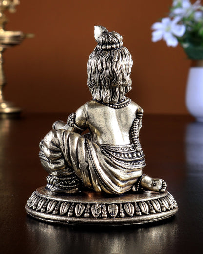 Brass Makhan Chor Matki Krishna Idol | Superfine Mini 3.25 inch - Budhshiv.com