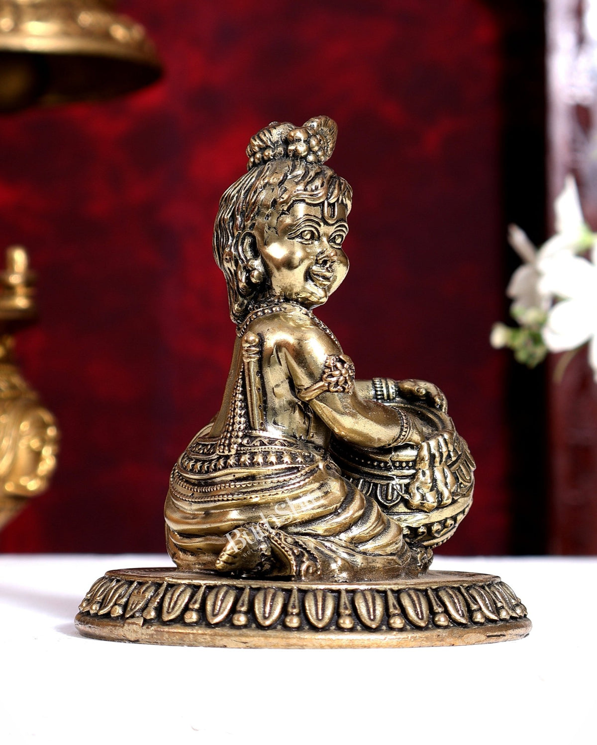 Brass Makhan Chor Matki Krishna Idol | Superfine Mini 3.25 inch - Budhshiv.com