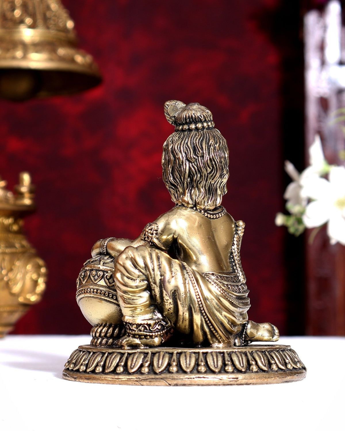 Brass Makhan Chor Matki Krishna Idol | Superfine Mini 3.25 inch - Budhshiv.com