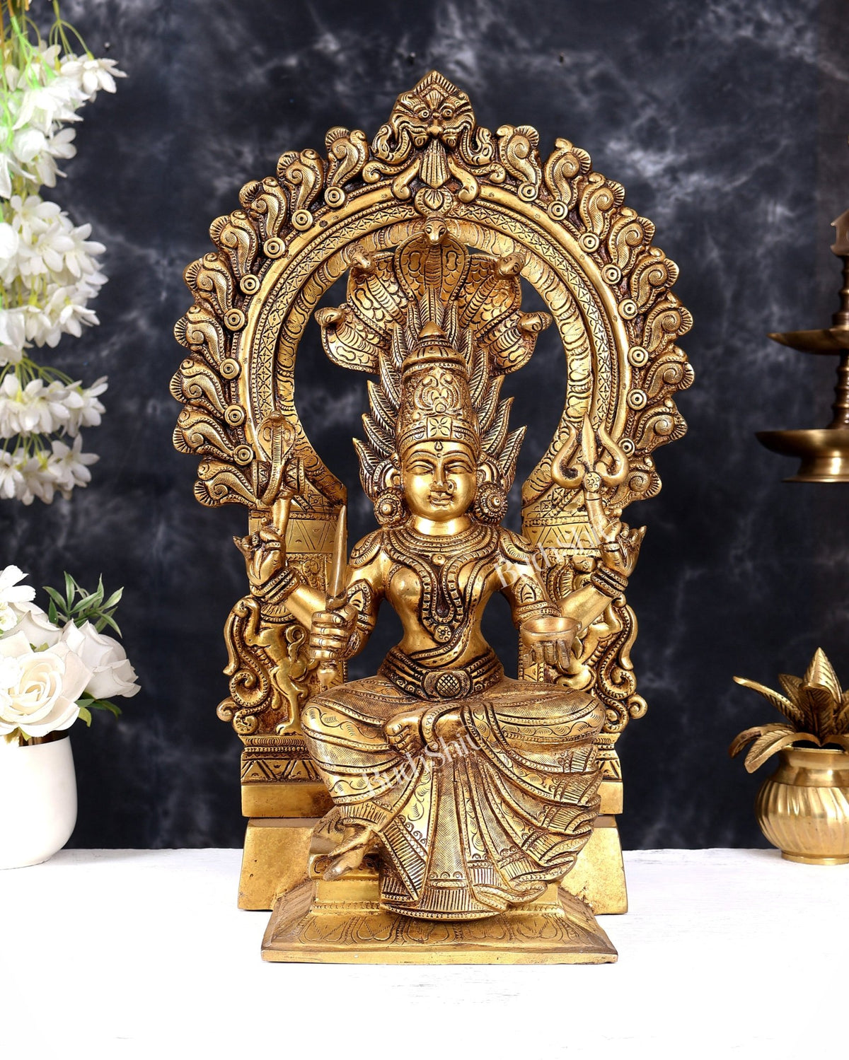 Brass Mariamman Goddess Idol with Prabhavali 17.5 inch - Budhshiv.com