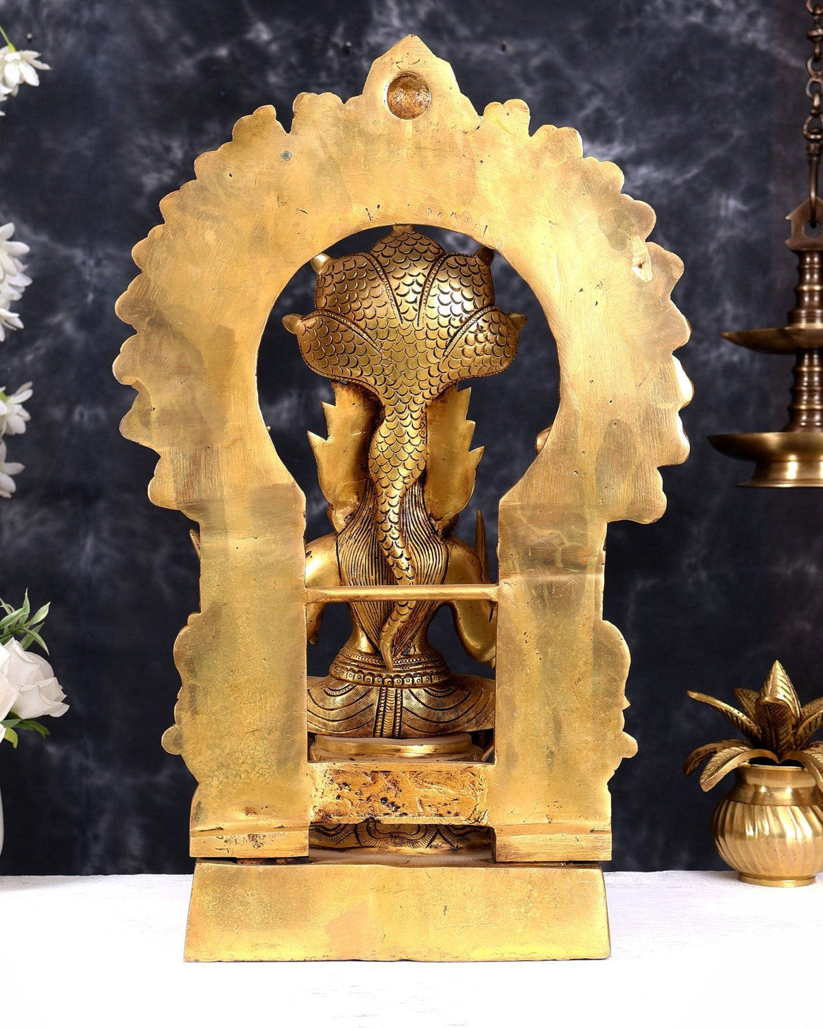 Brass Mariamman Goddess Idol with Prabhavali 17.5 inch - Budhshiv.com