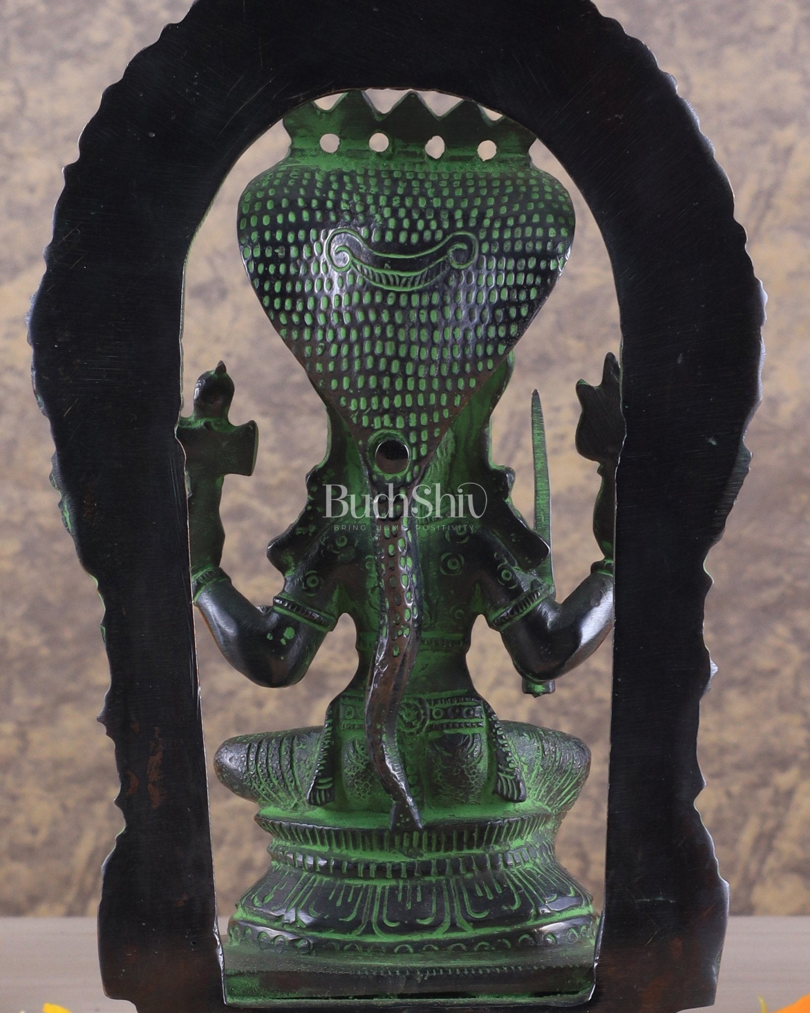 Brass Mariamman Karumariamma Idol | Height: 9.5 inch black and green - Budhshiv.com