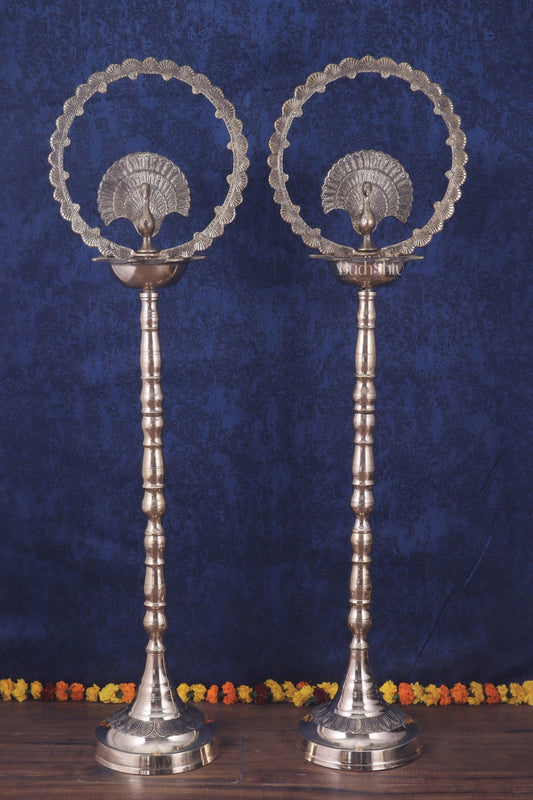 Brass Mayur Inauguration Lamp – Pair 46" - Budhshiv.com