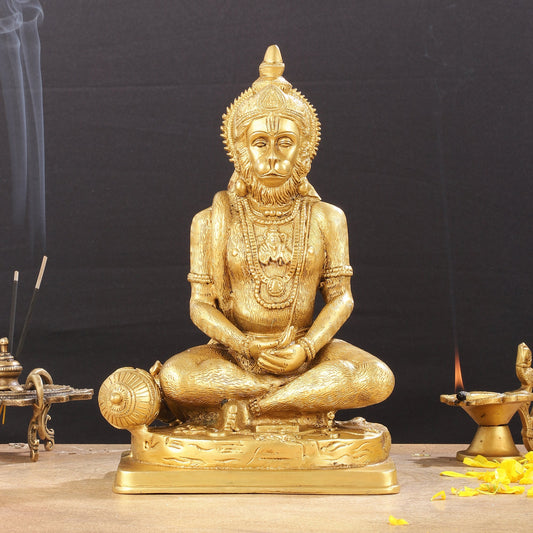 Brass Meditation Hanuman Idol 11 - Inch - Budhshiv.com