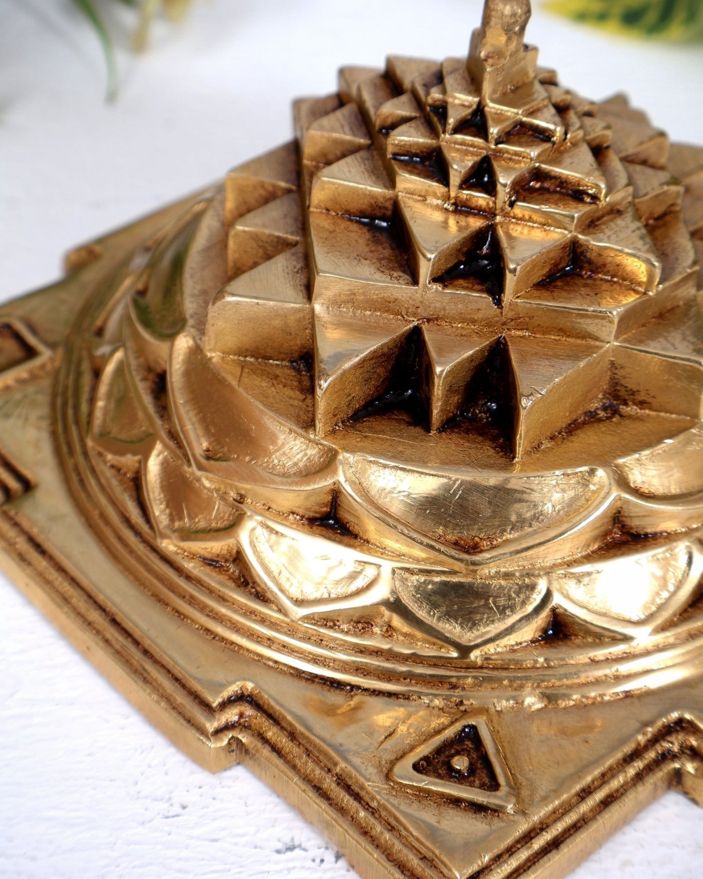Brass Meru Shri Yantra | Highly Detailed Energised | Pure Brass 3D Sacred Geometry Idol 5 inches wide - Budhshiv.com