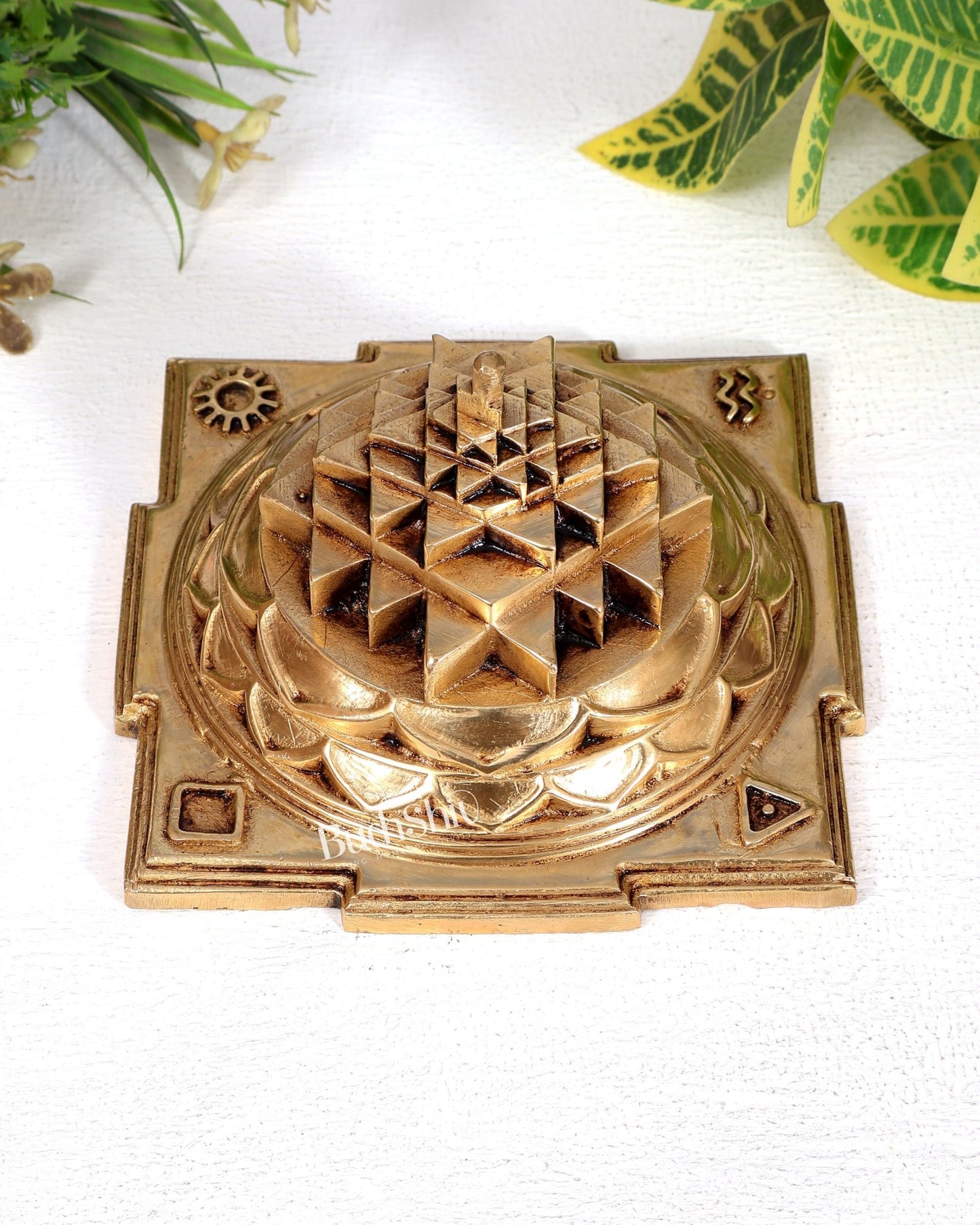 Brass Meru Shri Yantra | Highly Detailed Energised | Pure Brass 3D Sacred Geometry Idol 5 inches wide - Budhshiv.com