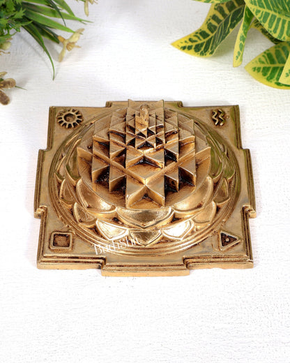 Brass Meru Shri Yantra | Highly Detailed Energised | Pure Brass 3D Sacred Geometry Idol 5 inches wide - Budhshiv.com