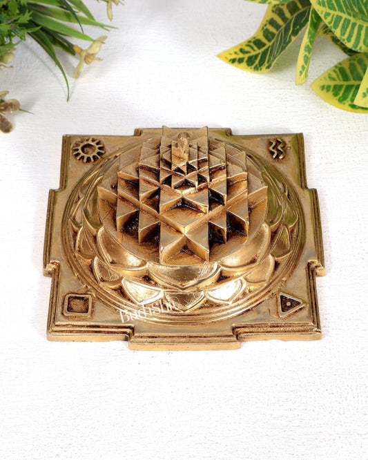 Brass Meru Shri Yantra | Highly Detailed Energised | Pure Brass 3D Sacred Geometry Idol 5 inches wide - Budhshiv.com
