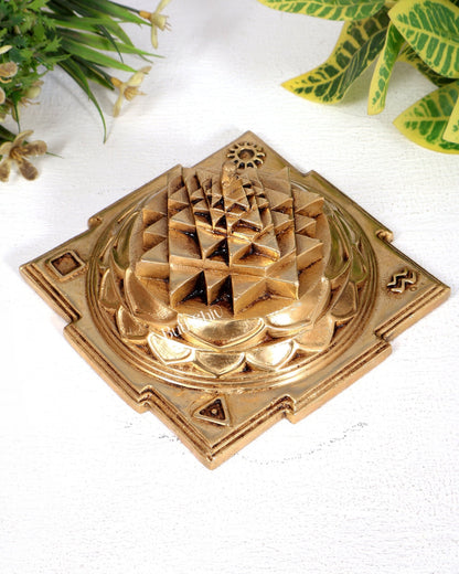 Brass Meru Shri Yantra | Highly Detailed Energised | Pure Brass 3D Sacred Geometry Idol 5 inches wide - Budhshiv.com