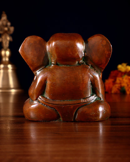 Brass Miniature Appu Ganesh Idol with Big Ears 3" orange gold - Budhshiv.com
