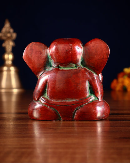 Brass Miniature Appu Ganesh Idol with Big Ears 3" red tone - Budhshiv.com
