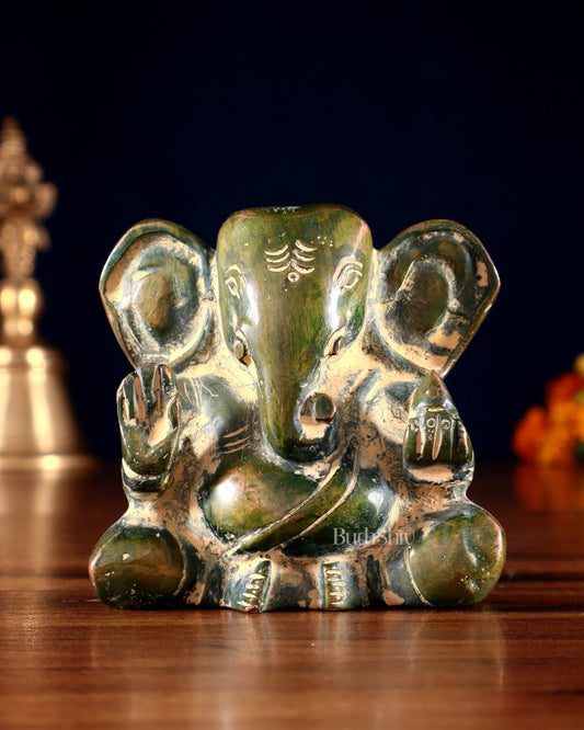 Brass Miniature Appu Ganesh Idol with Big Ears 3" Sandfinish - Budhshiv.com