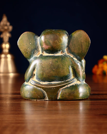 Brass Miniature Appu Ganesh Idol with Big Ears 3" Sandfinish - Budhshiv.com