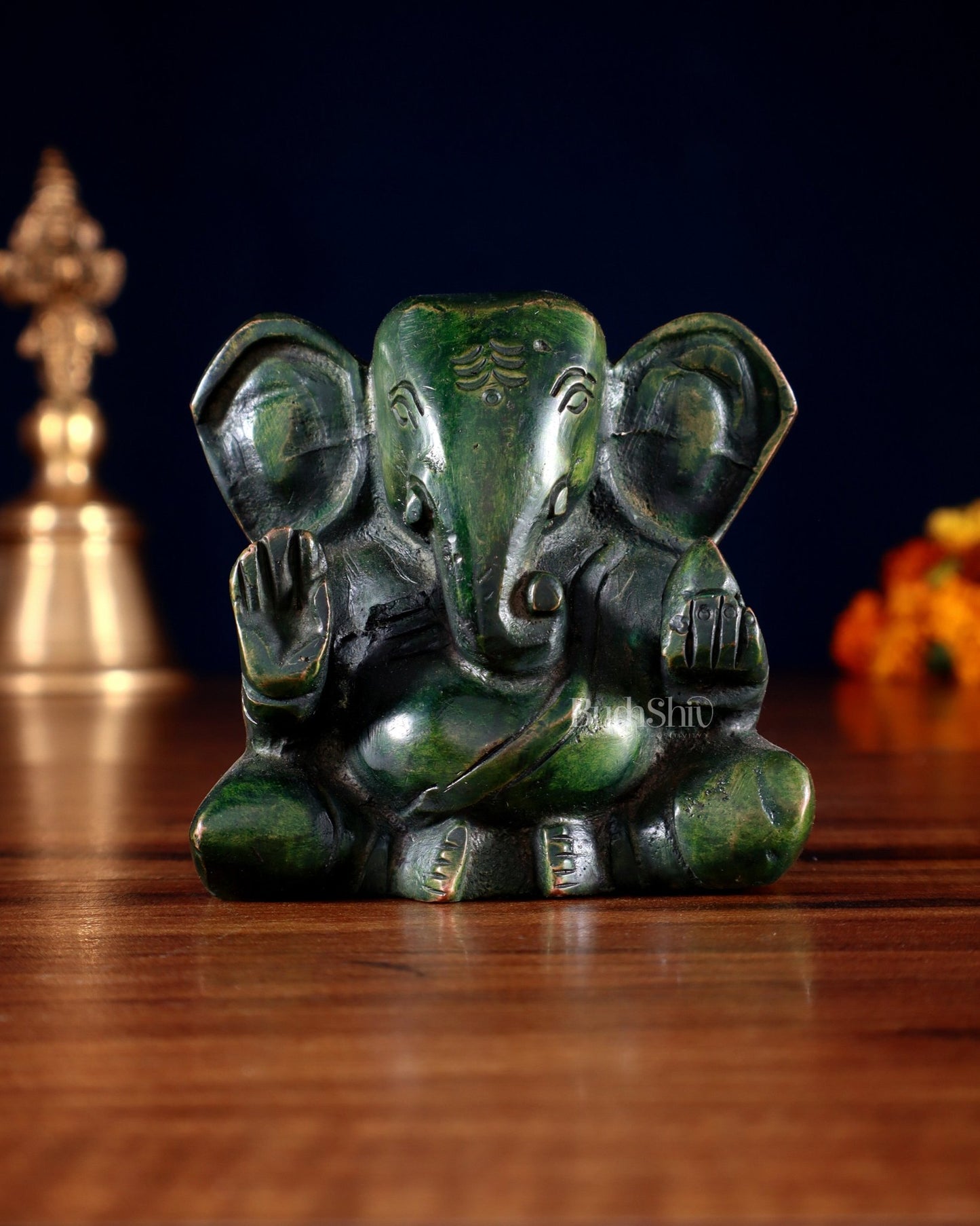 Brass Miniature Appu Ganesh Idol with Big Ears 3" - Budhshiv.com