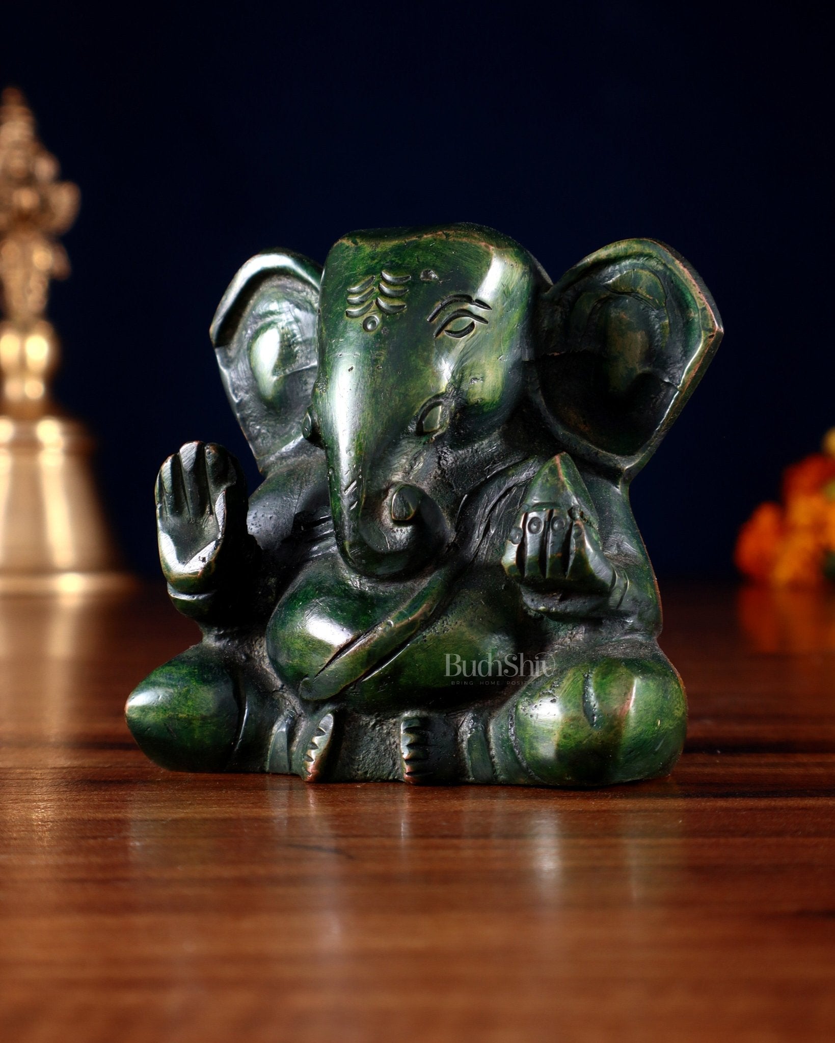 Brass Miniature Appu Ganesh Idol with Big Ears 3" - Budhshiv.com