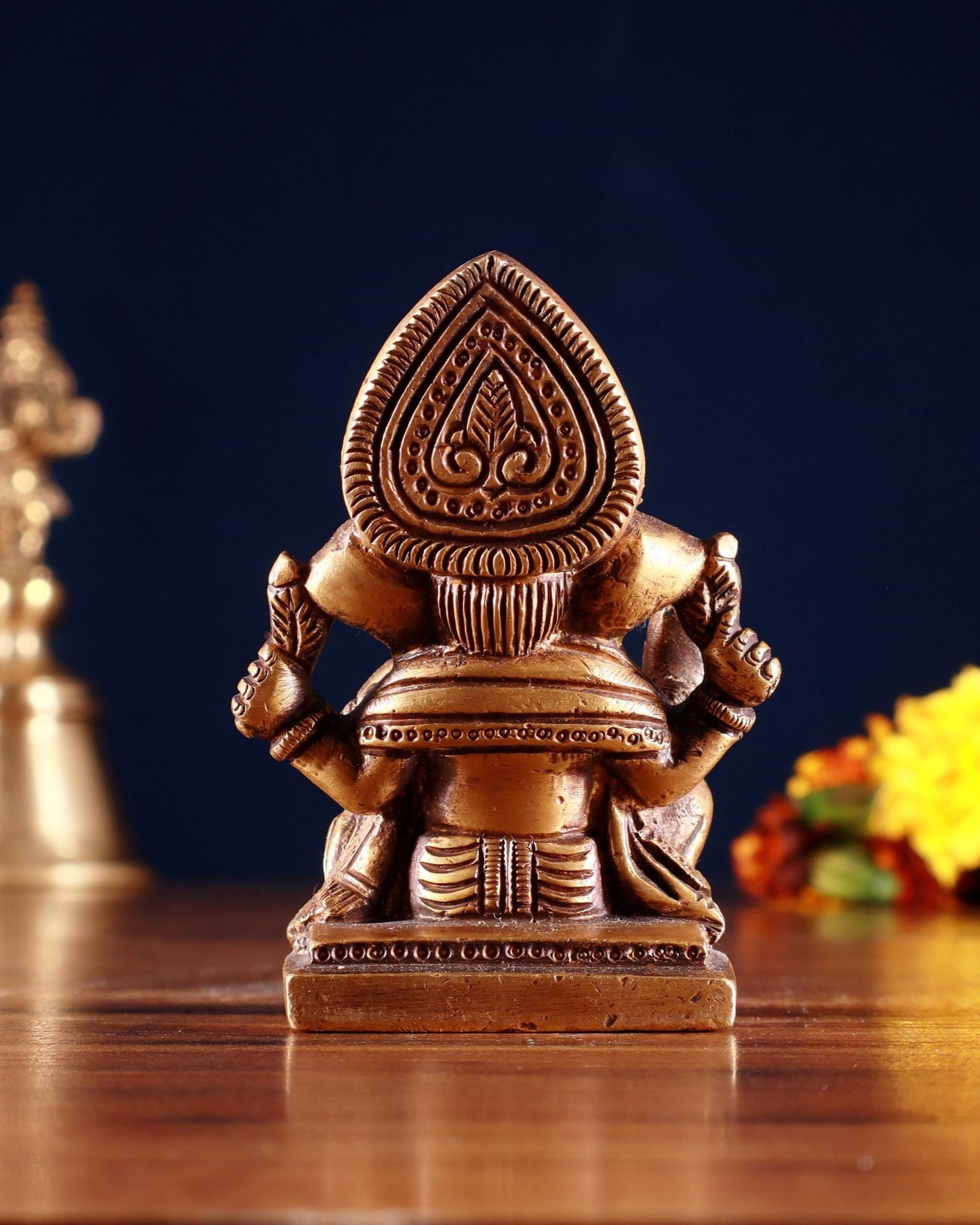 Brass Miniature Ganesha Idol 3.5" antique tone - Budhshiv.com