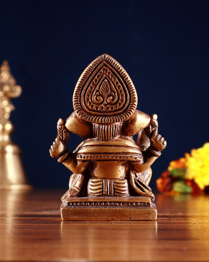 Brass Miniature Ganesha Idol 3.5" antique tone - Budhshiv.com