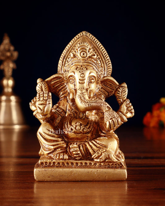Brass Miniature Ganesha Idol 3.5" - Budhshiv.com