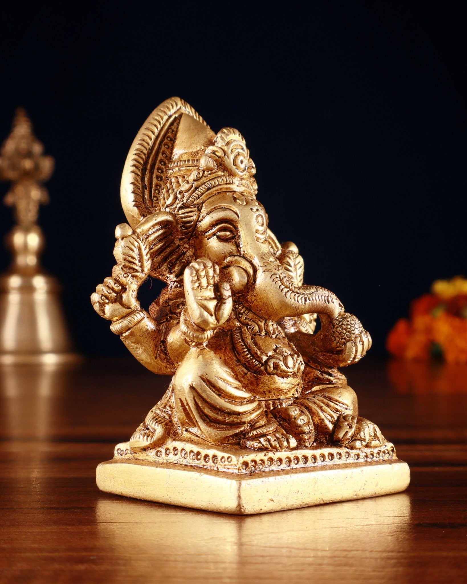 Brass Miniature Ganesha Idol 3.5" - Budhshiv.com