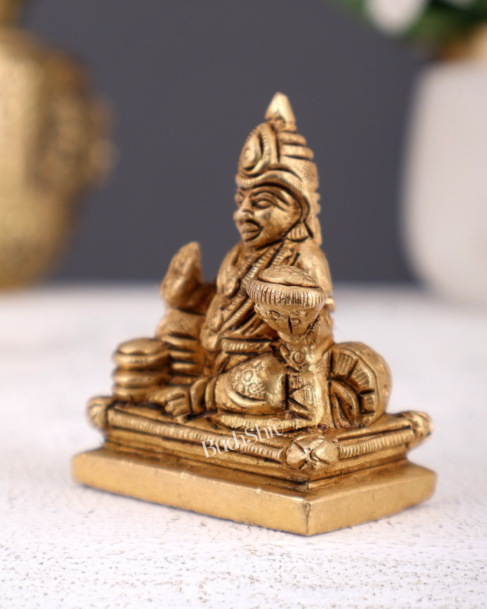Brass Miniature Lord Kubera Statue 2 inch - Budhshiv.com